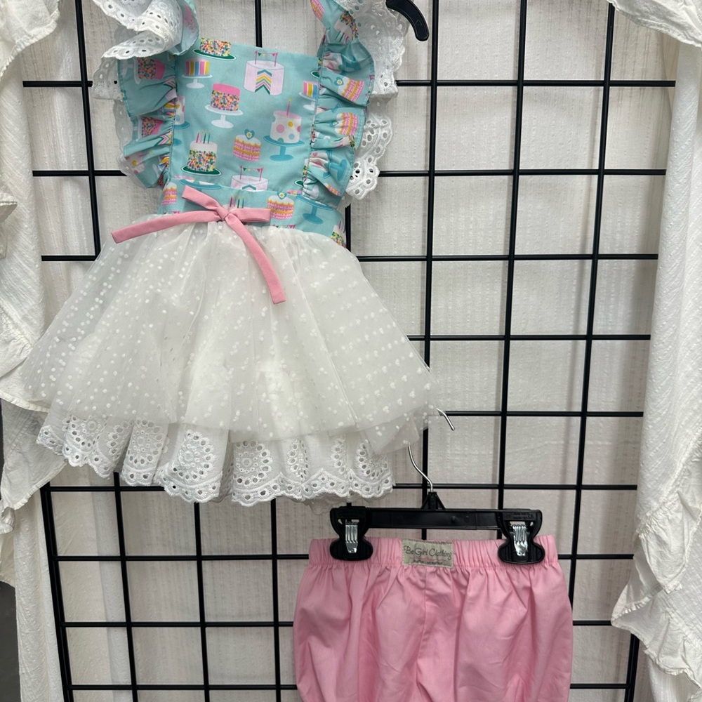 Charming Blue and Pink Girls Birthday Dress Set